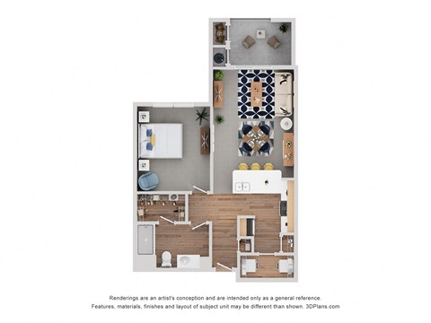 Floor plan for 1 bed, 1 bath, 772 sqft